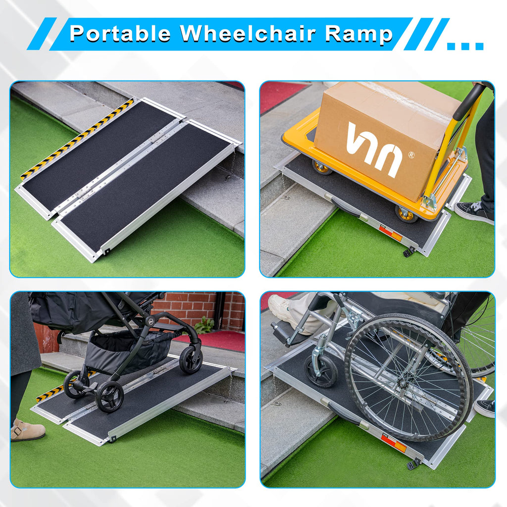 VNN Portable Wheelchair Ramp 4FT, Non-Slip Aluminum Folding Handicap Ramps, Door Threshold Wheelchair Ramps for Home, Threshold Ramp for Home Steps, Scooter Ramp, Doorways
