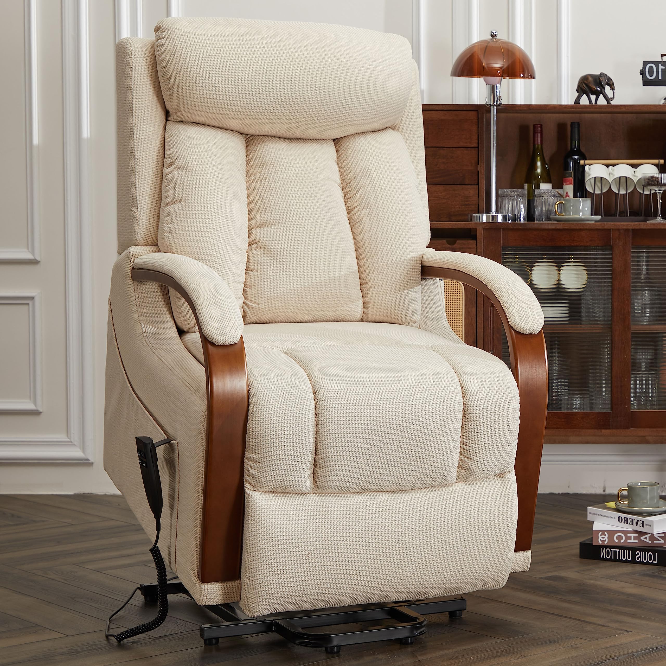 DYNOX Big Tall Man Large-Wide Power Dual Motor Lift Recliners Chairs for Elderly Lay Flat Lift Chair with Infinite Positions, Heat & Massage, Supports 400 LBS(9298L,Faux Leather,Brown)
