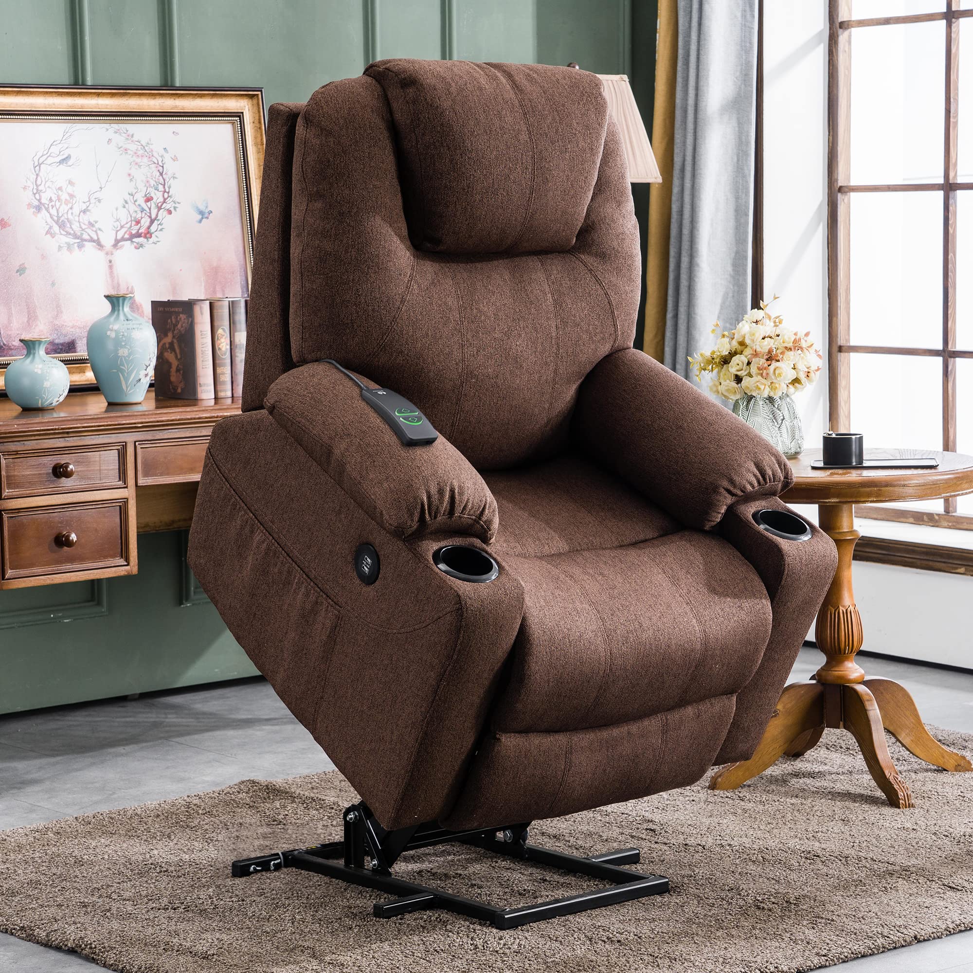MCombo Power Lift Recliner Chair for Elderly, Lift Chair with Heat and Massage, FSC Certified, USB&Type C Ports, Cup Holders, Fabric 7040 (Medium, Gray)