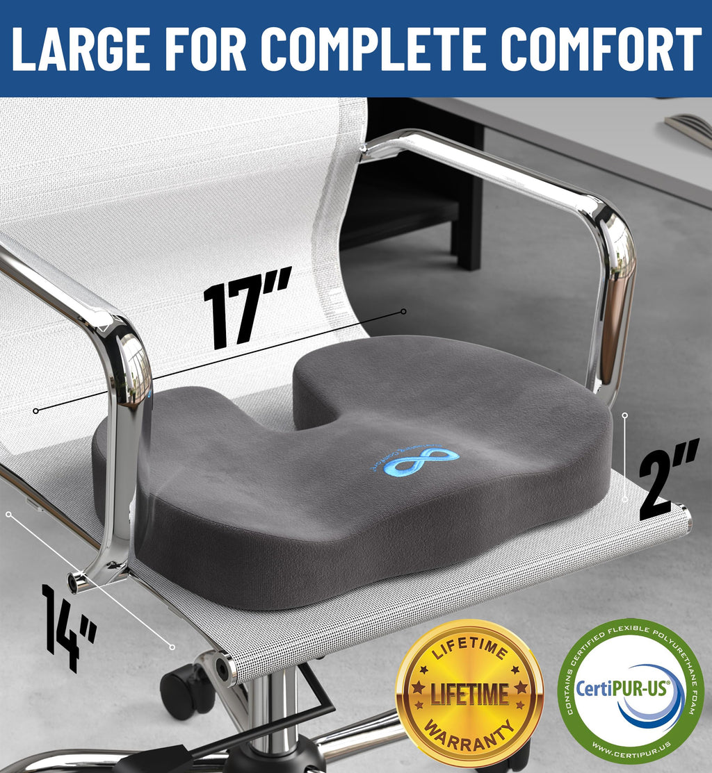 Everlasting Comfort Doctor Recommended Memory Foam Seat Cushion for Office Chairs & Car Seat - Ergonomic Office Desk Accessories for Tailbone Pain Relief, Sciatica & Back Support