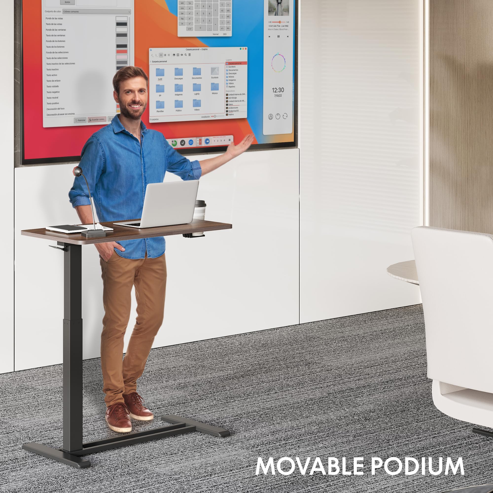 FLEXISPOT H7 Adjustable Overbed Bedside Table with Wheels Pneumatic Mobile Standing Desk Laptop Desk Rolling Computer Cart Movable Overbed Table Hospital Home Use(27.6" W x 15.7" D, White)
