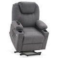 MCombo Power Lift Recliner Chair for Elderly, Lift Chair with Heat and Massage, FSC Certified, USB&Type C Ports, Cup Holders, Fabric 7040 (Medium, Gray)