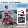 Drive Medical Nitro Sprint Foldable Rollator Walker with Seat, Standard Height Lightweight Large Wheels, Folding Rolling Walker, Red 1 Count 19 pounds