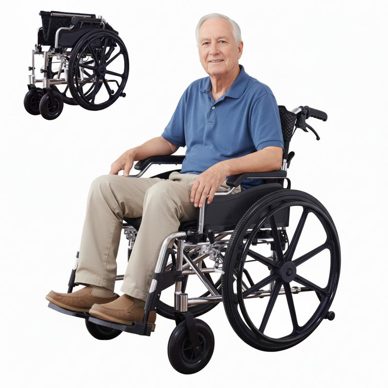 Ultra Lightweight Wheelchair for Adults - Portable Foldable Travel Wheelchair for Seniors, Self-Propelled Wheel Chairs, Manual Wheel Chair with Ergonomic Push Rim