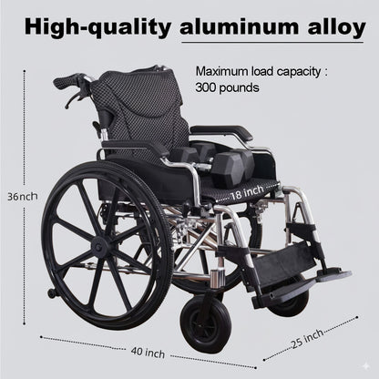 Ultra Lightweight Wheelchair for Adults - Portable Foldable Travel Wheelchair for Seniors, Self-Propelled Wheel Chairs, Manual Wheel Chair with Ergonomic Push Rim
