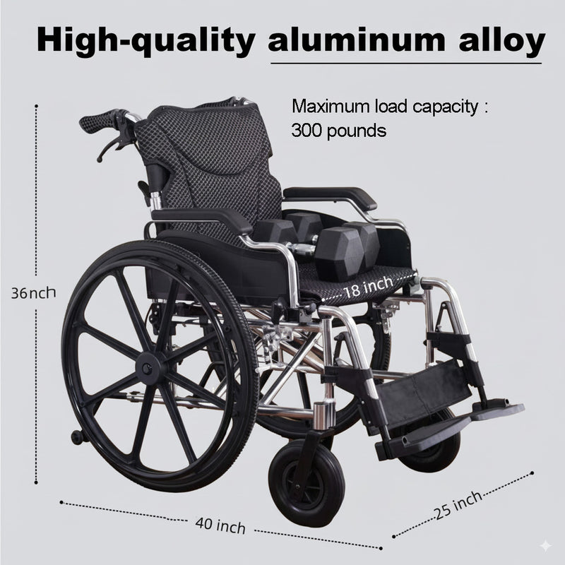 Ultra Lightweight Wheelchair for Adults - Portable Foldable Travel Wheelchair for Seniors, Self-Propelled Wheel Chairs, Manual Wheel Chair with Ergonomic Push Rim
