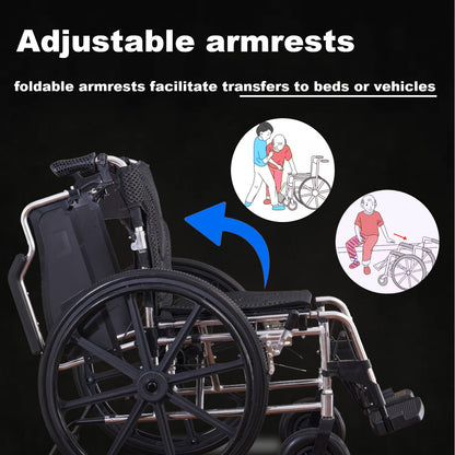 Ultra Lightweight Wheelchair for Adults - Portable Foldable Travel Wheelchair for Seniors, Self-Propelled Wheel Chairs, Manual Wheel Chair with Ergonomic Push Rim
