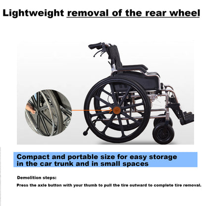Ultra Lightweight Wheelchair for Adults - Portable Foldable Travel Wheelchair for Seniors, Self-Propelled Wheel Chairs, Manual Wheel Chair with Ergonomic Push Rim