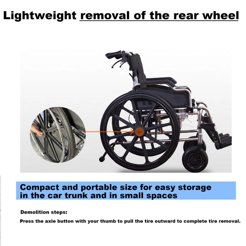 Ultra Lightweight Wheelchair for Adults - Portable Foldable Travel Wheelchair for Seniors, Self-Propelled Wheel Chairs, Manual Wheel Chair with Ergonomic Push Rim
