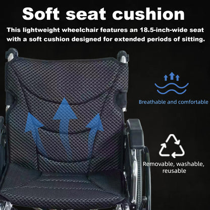 Ultra Lightweight Wheelchair for Adults - Portable Foldable Travel Wheelchair for Seniors, Self-Propelled Wheel Chairs, Manual Wheel Chair with Ergonomic Push Rim