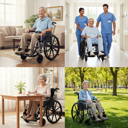 Ultra Lightweight Wheelchair for Adults - Portable Foldable Travel Wheelchair for Seniors, Self-Propelled Wheel Chairs, Manual Wheel Chair with Ergonomic Push Rim