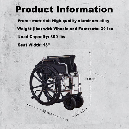 Ultra Lightweight Wheelchair for Adults - Portable Foldable Travel Wheelchair for Seniors, Self-Propelled Wheel Chairs, Manual Wheel Chair with Ergonomic Push Rim