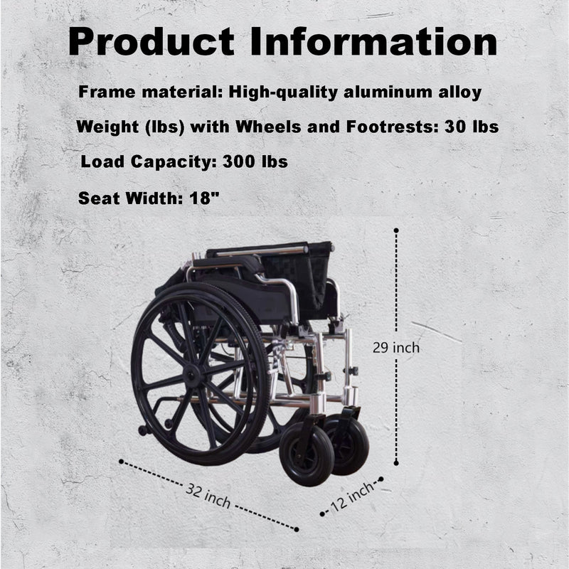 Ultra Lightweight Wheelchair for Adults - Portable Foldable Travel Wheelchair for Seniors, Self-Propelled Wheel Chairs, Manual Wheel Chair with Ergonomic Push Rim