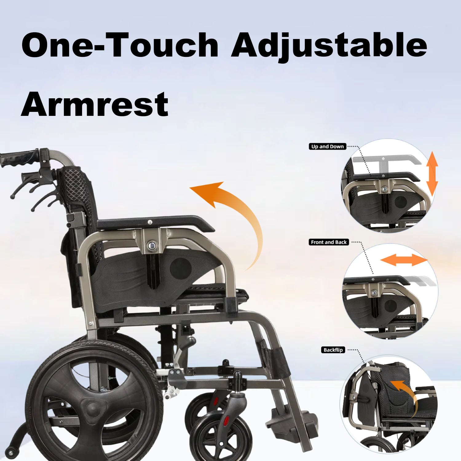 Ultra Light Ergonomic Wheelchair with Removable Footrest