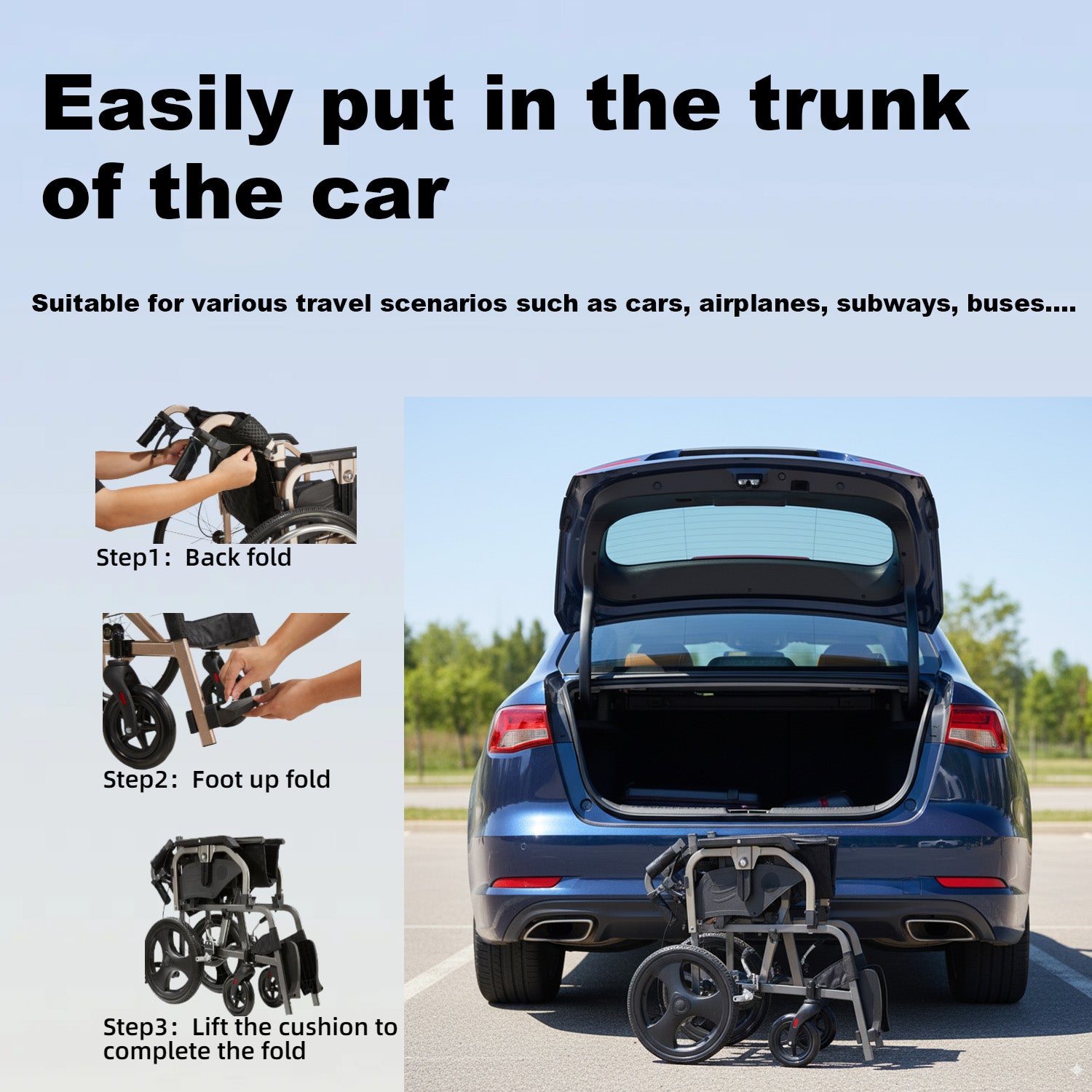 Ultra Light Ergonomic Wheelchair with Removable Footrest