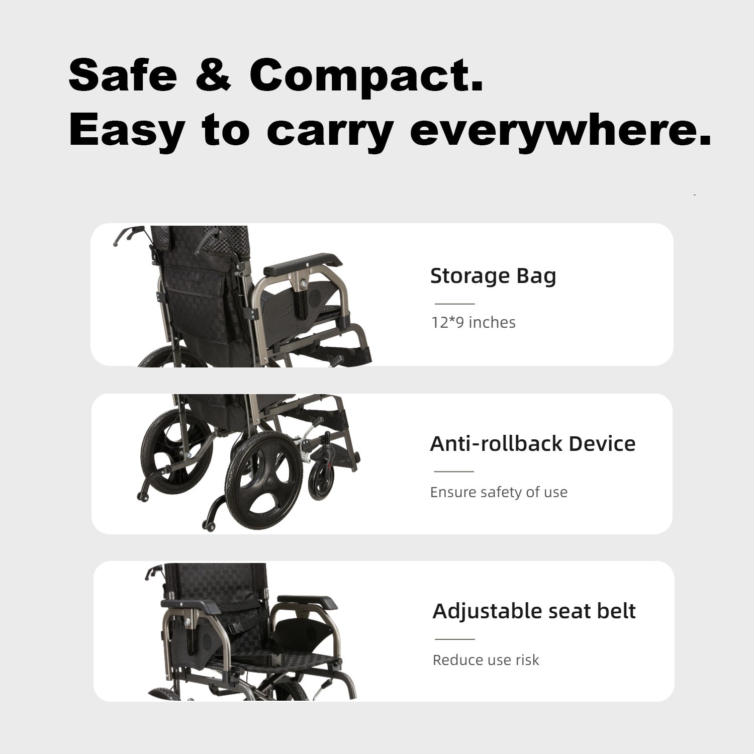 Ultra Light Ergonomic Wheelchair with Removable Footrest