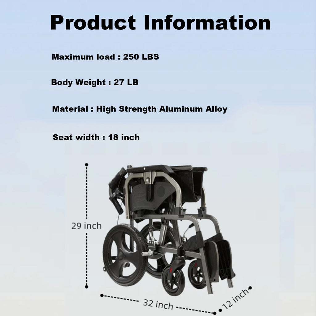 Ultra Light Ergonomic Wheelchair with Removable Footrest